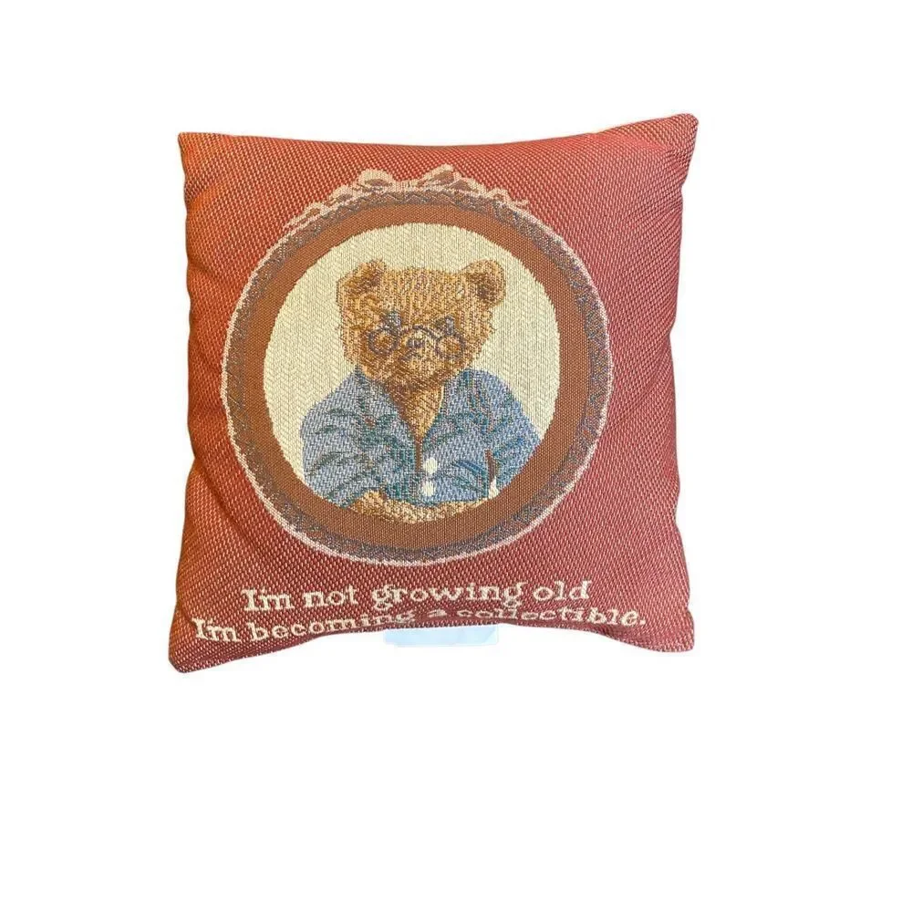 Vintage tapestry teddy bear, motif square pillow 12 x 12